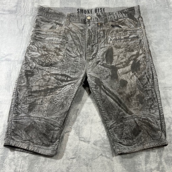 Smoke Rise Other - Smoke Rise Mens Grey Acid Wash Moto Denim Shorts Size‎ 40 Streetwear Casual